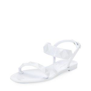 NIB Rebecca Minkoff Womens Jana Ankle Strap Jelly Sandals White Studs 6